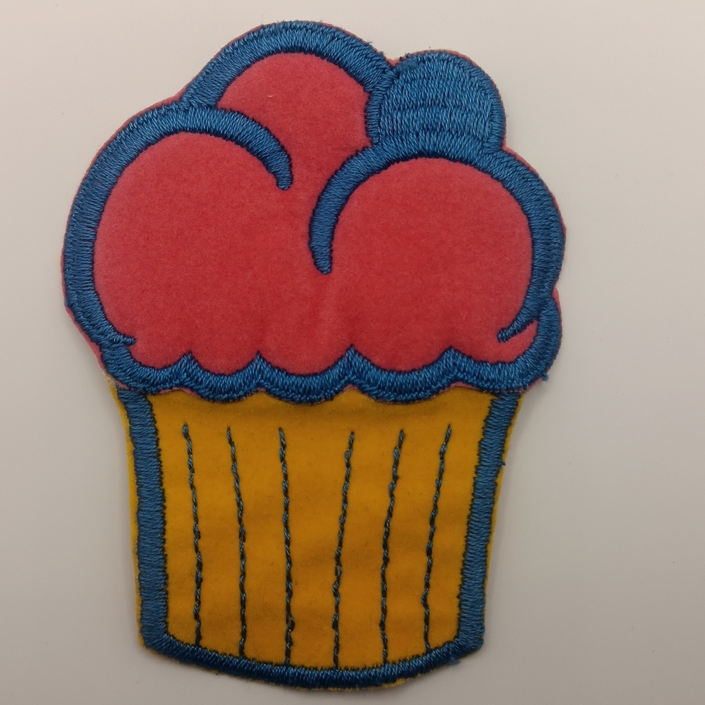 Velvety Vintage 1970s Era Cupcake Applique Sew On Patch Girly Cute Retro Kawaii